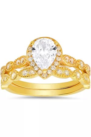 Kylie Harper Women Gold Rings - Gold Over Silver 2pc Cubic Zirconia CZ Stackable Ring Set