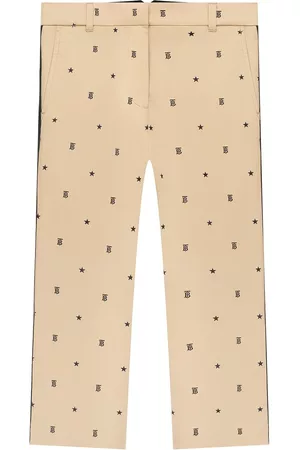Burberry Girls Stretch Pants - Girls Sand Star And Monogram Motif Stretch Cotton Trousers, Size 12Y