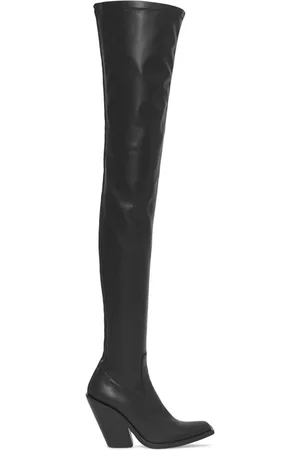 Burberry Women Over the knee Boots - Ladies Black Stretch Leather Over-The-Knee Boots, Brand Size 35 ( US Size 5 )