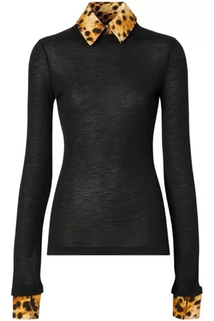 Burberry Women Long Sleeved Shirts - Long-Sleeve Spotted Monkey Print Trim Cashmere Top, Size X-Small