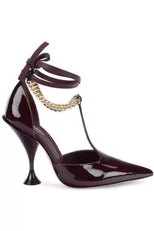 Burberry Women High Heels - Oxblood Welton T Strap Ankle Tie Pumps, Brand Size 35.5 ( US Size 5.5 )