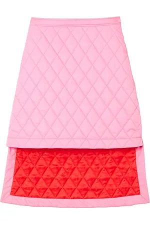 Burberry Women Asymmetrical Skirts - Ladies Bubble Gum Asymmetric Diamond Quilted Skirt, Brand Size 8 (US Size 6)