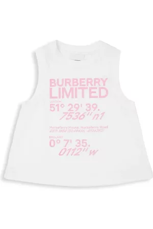 Burberry Girls Tank Tops - Girls White Alda Logo Graphic Cotton Jersey Top, Size 4Y