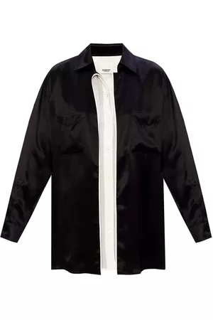 Burberry Women Long Sleeved Shirts - Ladies Logo Applique Silk Satin Long Sleeve Shirt, Brand Size 8 (US Size 6)