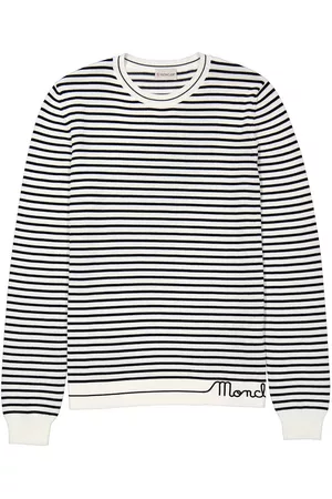 Moncler Women Sweaters - Ladies Logo-Embroidered Horizontal Stripe Sweater, Size Medium