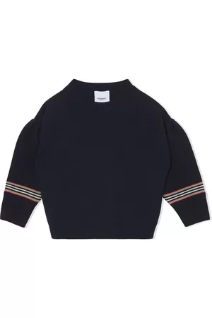 Burberry Girls Sweaters - Girls Dark Navy Blue Icon Stripe Detail Jumper, Size 2Y