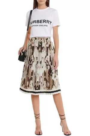 Burberry Women Printed Skirts - Ladies Camouflage Print And Stripes Pleated Skirt, Brand Size 14 (US Size 12)