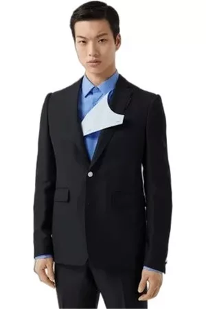 Burberry Men Blazers - Mens Dark Navy Classic Cut Wool Linen Mohair Tailored Jacket, Brand Size 50S (US Size 40S)