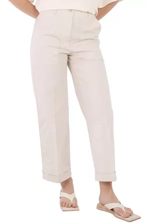 Moncler Women Straight Leg Pants - Ladies Natural Logo Patch Straight Leg Pants, Brand Size 42 (US Size 4)