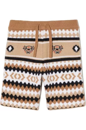 Burberry Boys Shorts - Boys Camel Fair Isle And Thomas Bear Wool Shorts, Size 18M