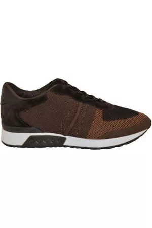 Tod's Men Running Shoes - Mens Dark Brown Leather and Mesh Running Sneakers, Brand Size 8.5 ( US Size 9.5 )