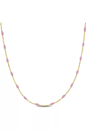 Amour Necklaces - Pink Enamel Station Necklace in 14K Yellow Gold