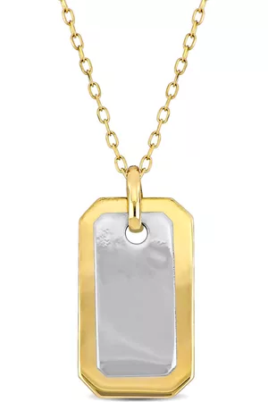 Amour Necklaces - Dog Tag Necklace in 10k 2-Tone Yellow and White Gold - 18 in