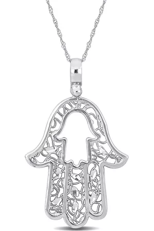 Amour Necklaces - Hamsa Pendant with Chain in 10k White Gold