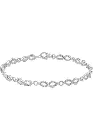 Diamond Muse Women Bracelets - Prong Set Diamond Accent Infinity Link Bracelet in White Rhodium Plated Sterling Silver (J-K, I3)