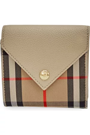 Burberry Women Wallets - Vintage Check and Grainy Leather Folding Wallet- Light