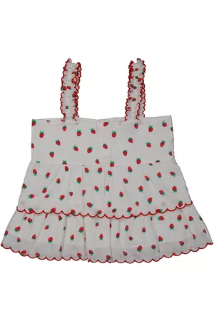 Stella McCartney Tops - Kids White / Rosso Jacquard With Strawberry Print Top, Size 10Y