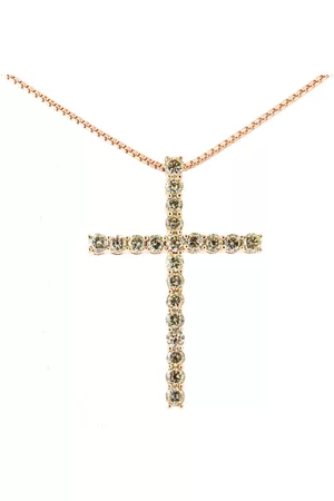 Haus of Brilliance Women Necklaces - 14K Rose Gold Plated .925 Sterling Silver 1.0 Cttw Champagne Diamond Gold Cross Pendant Necklace for Women- 18 inch