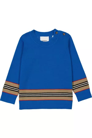 Burberry Boys Sweaters - Boys Cerulean Bryn Icon Stripe Wool Knit Sweater, Size 18M