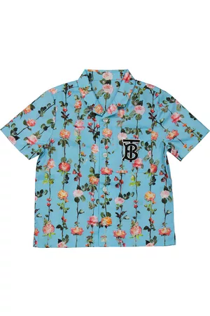 Burberry Shirts - Kids Blue Floral TB Monogram Shirt, Size 12M