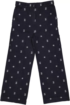 Burberry Girls Pants - Girls Indigo Monogram And Star Print Trousers, Size 3Y