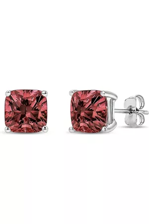 Haus of Brilliance Women Earrings - 14K White Gold 1/2 Cttw Lab Grown Pink Cushion 4-Prong Set Classic Diamond Solitaire Stud Earrings (Pink Color, VS1-VS2 Clarity)
