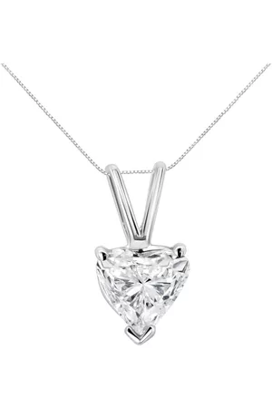 Haus of Brilliance Women Necklaces - 14K White Gold 1/2 Cttw 3-Prong Set Heart Shaped Solitaire Lab Grown Diamond 18'' Pendant Necklace (F-G Color, VS2-SI1 Clarity)