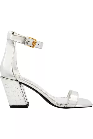 Burberry Women Ankle Strap Sandals - Ladies Silver Pirmont Metallic Ankle Strap Sandals, Brand Size 35 ( US Size 5 )