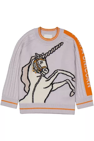 Burberry Girls Sweaters - Girls Light Emmie Unicorn Intarsia Wool Sweater, Size 4Y