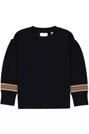 Burberry Girls Sweaters - Girls Dark Navy Icon Stripe Detail Jumper, Size 6Y