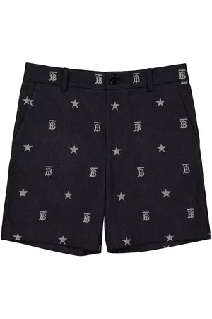 Burberry Boys Shorts - Boys Indigo Royston Star And Monogram Motif Tailored Shorts, Size 4Y