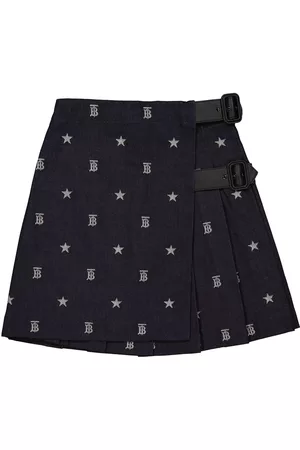 Burberry Girls Denim Skirts - Girls Indigo Star And Monogram Motif Japanese Denim Skirt, Size 14Y