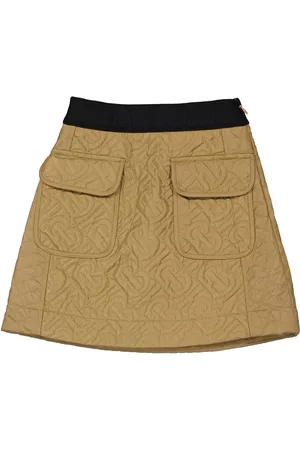 Burberry Girls Skirts - Girls Honey Fran Monogram Quilted Panel Recycled Polyester A-Line Skirt, Size 6Y