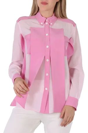 Burberry Monogram Print Silk Crepe de Chine Shirt Dress , Size: 02, Pink