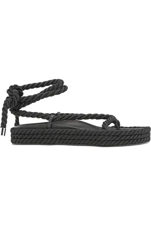 Studio Amelia Ladies Black Tether Rope Ankle-Wrap Flat Sandals, Brand Size 38 ( US Size 8 )