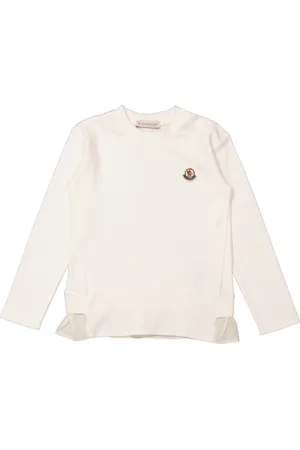 Moncler Girls Natural Ruffle-Trim Logo Patch Long-Sleeve T-Shirt, Size 2A