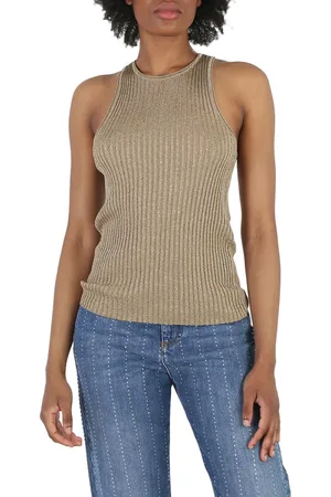 Stella McCartney Ladies Gold Sparkle Ribbed-Knit Racer Tank Top, Brand Size 34 (US Size 0)