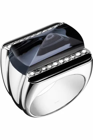 Baccarat Sterling Silver, Gray Crystal and Diamond Statement Ring 2808052
