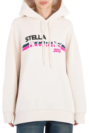 Stella McCartney Ladies Cream Moto Logo-print Hoodie, Brand Size 36 (US Size 2)