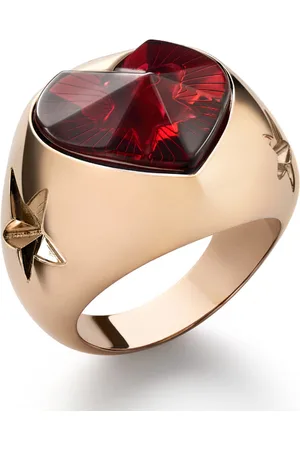 Baccarat 18K Gold Plated on Sterling Silver, Red Crystal Heart And Star Statement Ring 2813100