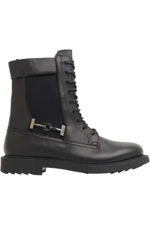Salvatore Ferragamo Salvatore Mens Black Leather Combat Boots, Size 6