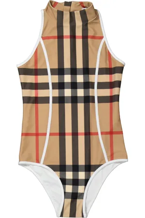 Burberry Girls Vine Exaggerated One-Piece Swimsuit In Archive Beige, Size 4Y