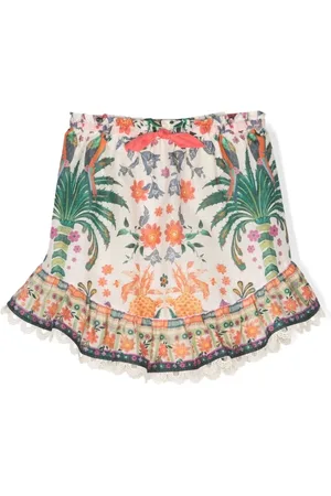 ZIMMERMANN Cream Tropical Tropical-Print Cotton Skirt, Brand Size 10Y