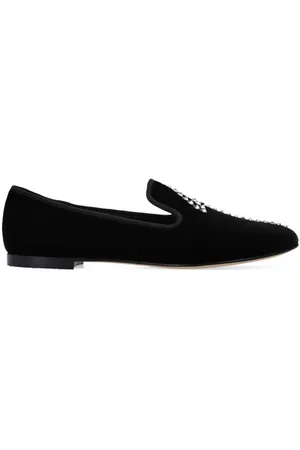 Giuseppe Zanotti G-Dalila Crystal Rhinestone Velvet Loafers, Brand Size 35 ( US Size 5 )
