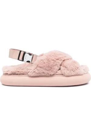 Moncler Solarisse Faux Fur Slingback Flat Sandals, Brand Size 38 ( US Size 8 )