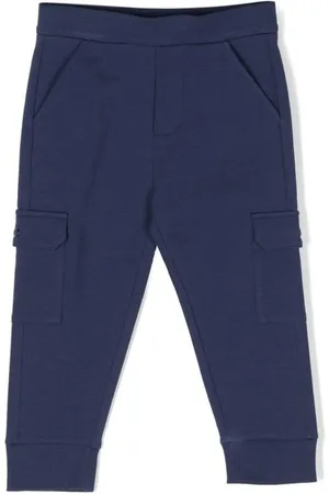 Moncler Kids Blue Logo-Patch Stretch Jersey Cargo Trousers, Size 18/24
