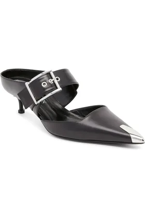 Alexander McQueen Buckle Strap Pointed Toe Silver Hardware Leather Sandals, Brand Size 37 (US Size 7)