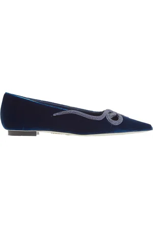 RENE CAOVILLA Bluette Velvet Morgana Embellished Ballet Flats, Brand Size 37 ( US Size 7 )