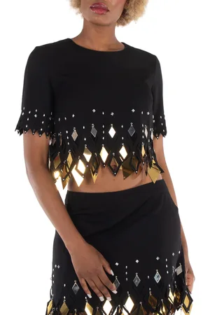 Paco rabanne Ladies Black Embellished Crop Top, Brand Size 34 (US Size 2)