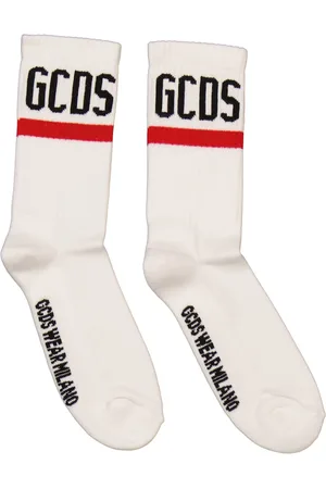 GCDS Logo Brand White Socks, Brand Size II (Medium)